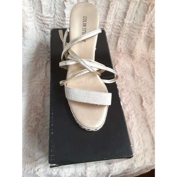 Victoria Secret Colin Stuart Gold Beige Lace Up Women Wedge Heels Size 9 - Picture 11 of 12